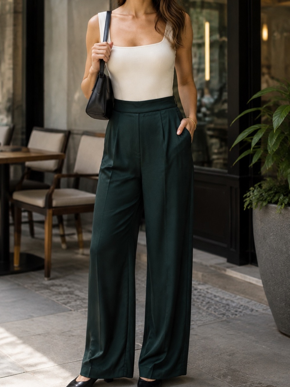 NEW Nasty Gal High Waist Green Satin Wide Leg Pants NWT Size 6